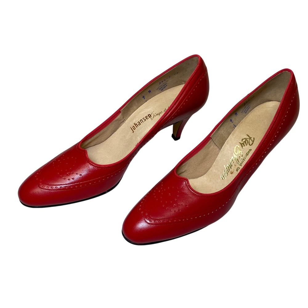 Vintage Johansen Ray Shinger Red Leather Pumps‎ Women's Size 9 Narrow USA